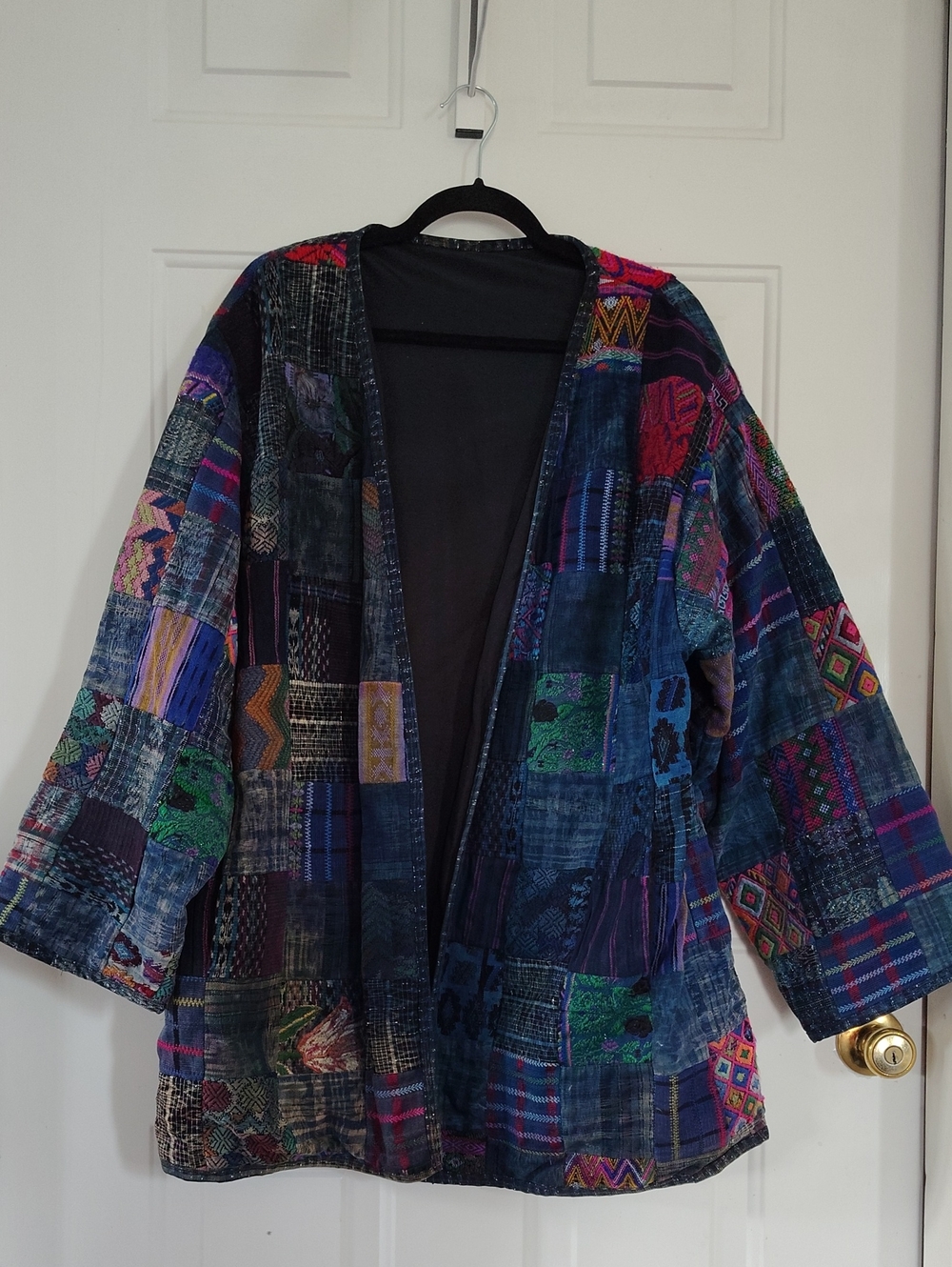 Epic Embroidered Bohemian Patchwork Open-Front Jacket - Multicolor Denim XXL